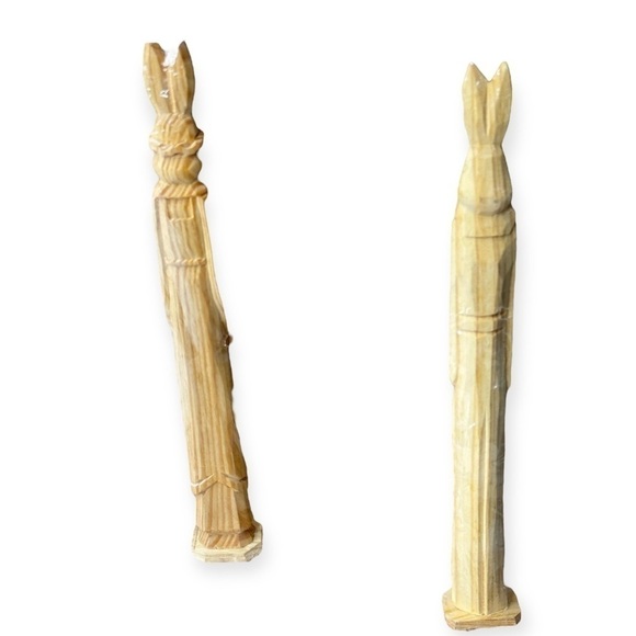Hand-carved 9” Wood Pencil Rabbit Set of 2 Unfinished - Picture 2 of 3